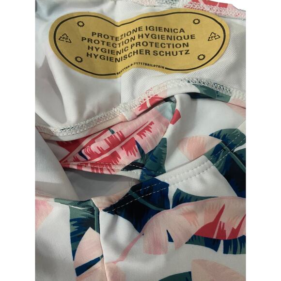 Romwe Bikini 2 pc Pink Green High Rise Size Medium Leaf Pattern - Picture 3 of 12